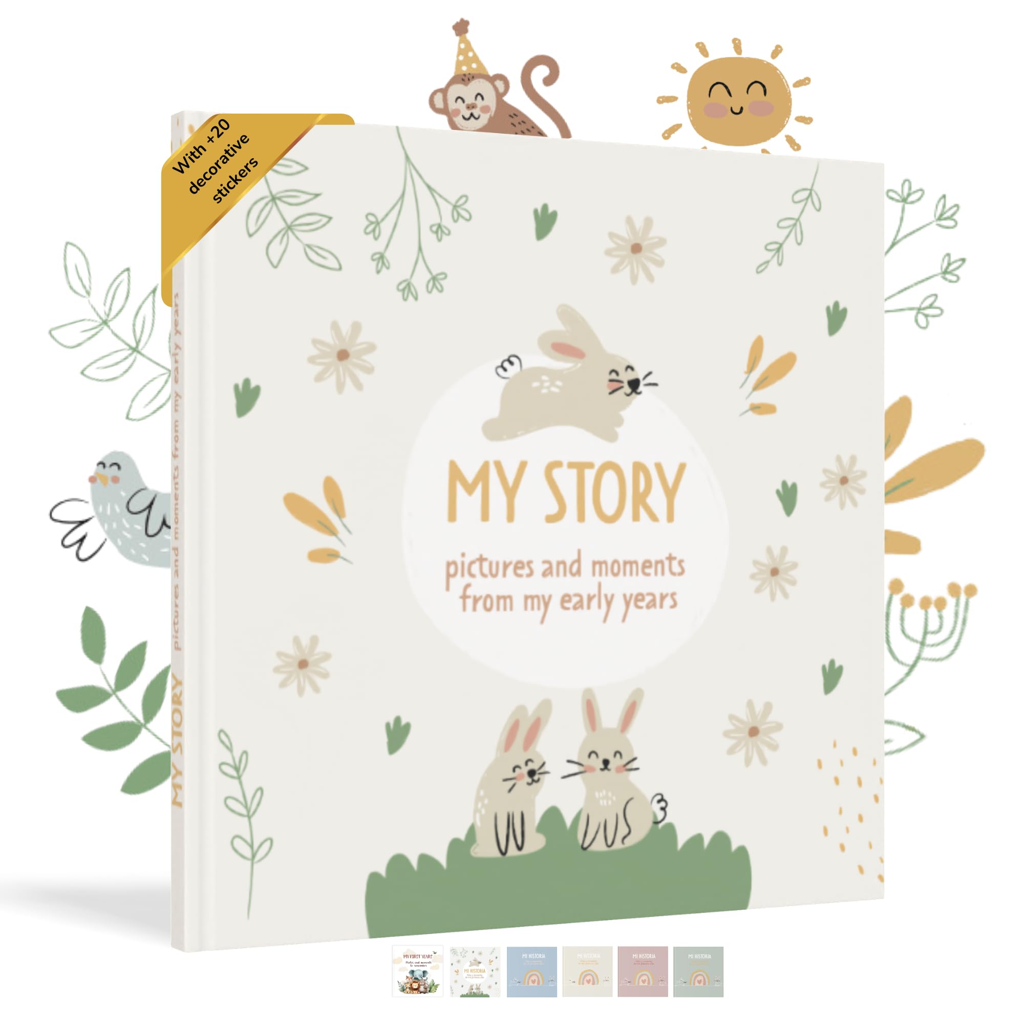 HuBorns - Baby Memory Book & Record Book, 50+ Pages and Stickers, Gifts & Essentials for Newborn, Neutral Keepsake for Boys & Girls, Baby Shower Gifts for Mum