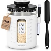 Baytoot Sourdough Starter Jar Kit 33 oz, Wide Mouth Glass, Day Tracker Lid | Airflow vent top, thermometer, silicone spatula, light-blocking sleeve, thick reinforced base, dishwasher safe, sour dough