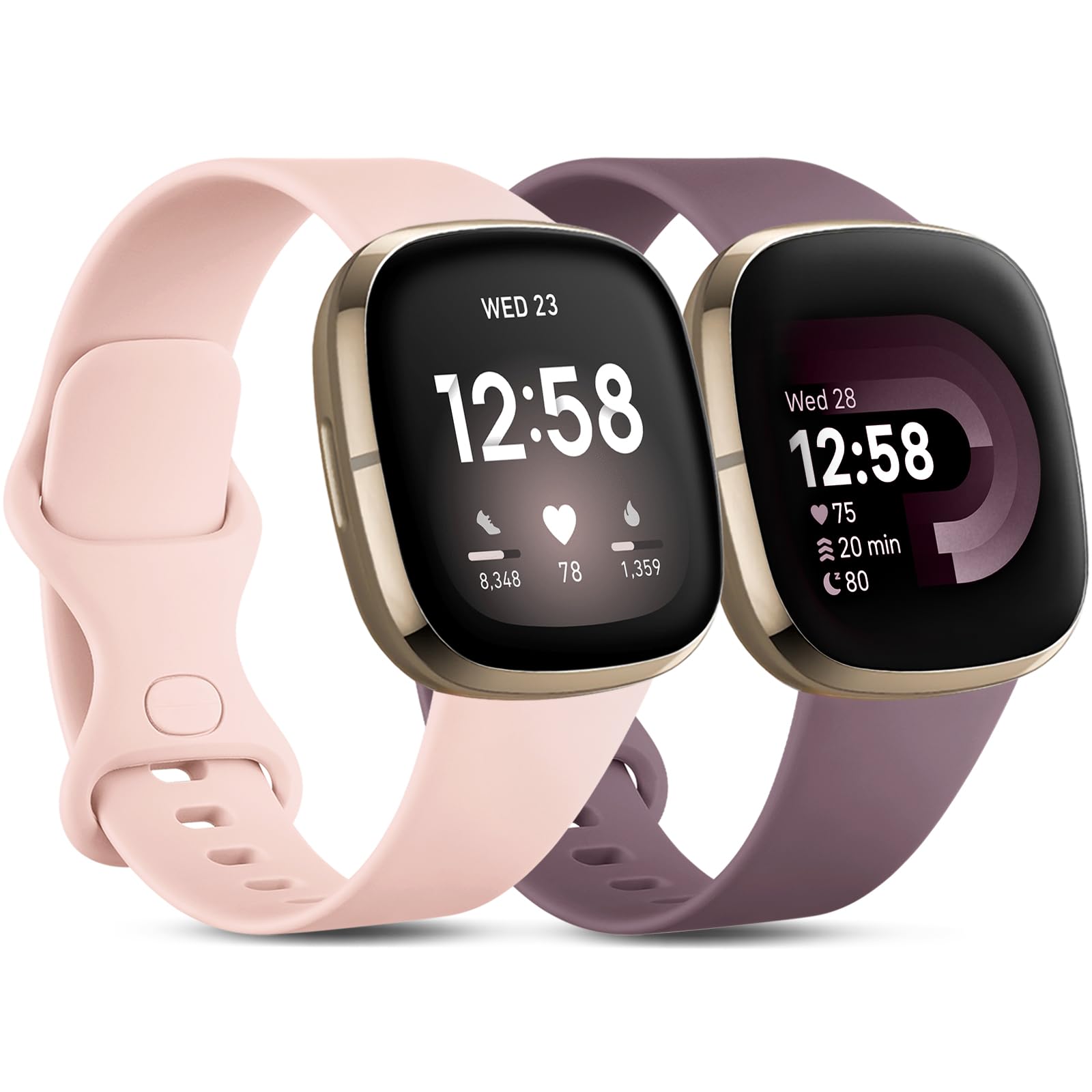 CeMiKa 2 Pack Bands Compatible with Fitbit Versa 3 Strap/Fitbit Sense Bracelet, Adjustable Sport Replacement Soft Wristband Compatible with Fitbit Versa 3/Sense, Pink Sands, Smoky Purple