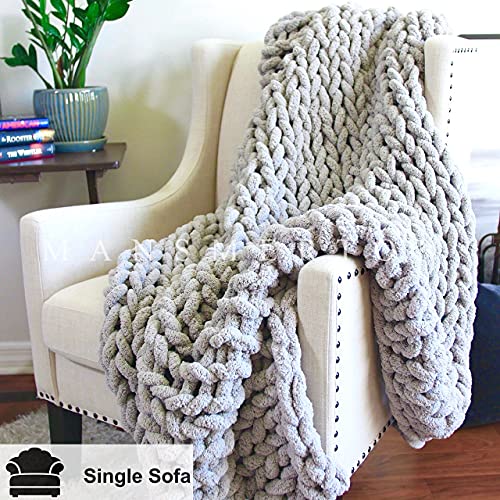 Mansmerton Chunky Knit Blanket ThrowLarge50"x60"GreyWarm Soft crochet