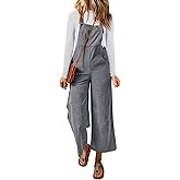 Happy Sailed Women Corduroy Overalls Winter Fall Casual Loose Sleeveless Adjustable Strap Wide Leg Jumpsuits with Pockets