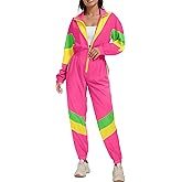 UOUA 80s Outfit for Women 90s Costume Jumpsuits Long Sleeves Windbreaker One Piece Party Tracksuit