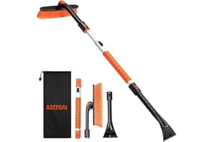 AstroAI 47.2" Extendable Snow Brush for Car Ice Scraper Windshield and Foam Grip with 360° Pivoting Brush Head for Car Auto T
