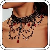 JAKAWIN Black Lace Choker Necklace Gothic Layered Pendant Necklaces for Women