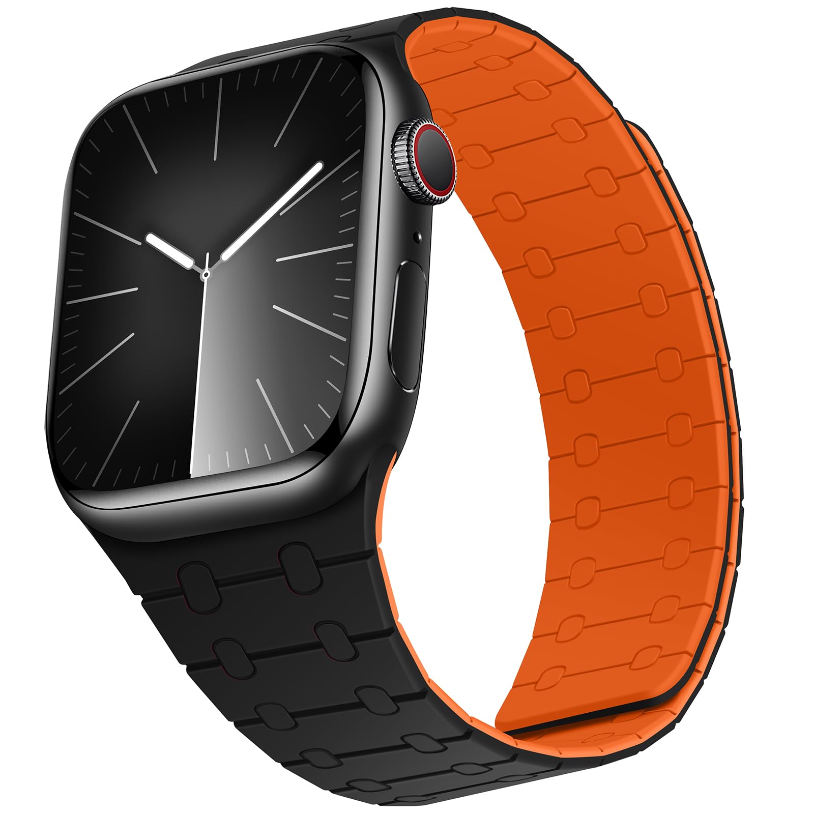 ZZDZZ Compatible with Apple Watch Straps 49mm 46mm 45mm 44mm 42mm 41mm 40mm 38mm, Silicone Magnetic Adjustable Loop Strap for iWatch Ultra3/2/1 Series 11 10 9 SE3 8-1 (41/42/40/38, Black Orange)