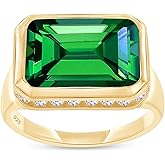 AFFY Solitaire Engagement Ring for Women, 10X14MM Emerald Shape Zambian Green Emerald Lab Grown Gemstone & Created Moissanite Promise Ring In 14K White Gold Over Sterling Silver, (6.15 Cttw)