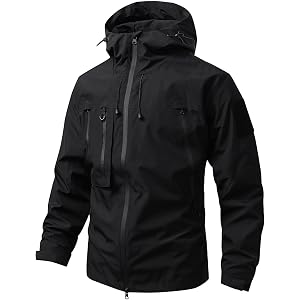 HYYGOCCTV Men's Multi Zipper Waterproof Hooded Hiking Camping Windbreaker Lightweight Tactical Rain Coat Wind Resistant