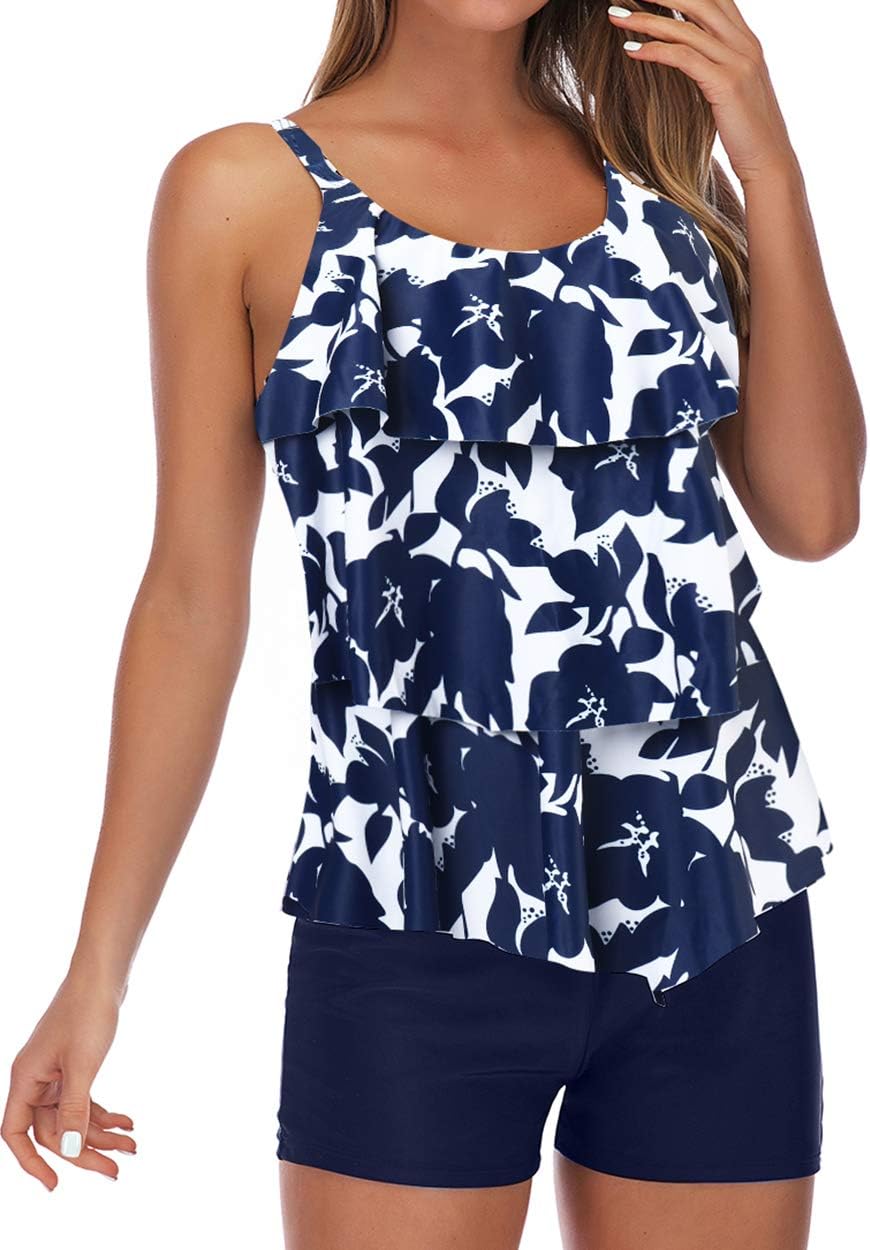 Plus Size Tankini Swimsuits for Women with Shorts Tankini Tops Tummy Control Bathing Suit