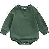 Kutersbabi Toddler Baby Boy Girl Bubble Romper Infant Oversized Plain Long Sleeve Crewneck Sweatshirt Bodysuit Cute Clothes