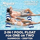 Aqua Catalina XL Hammock, 4-in-1 Multi-Purpose Inflatable 1-2 Person Pool Float, Water Lounge, Navy/White Stripe