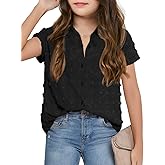 Haloumoning Girls Button Down Shirts Short Sleeve Kids Casual Chiffon Blouse Summer Tops T-Shirt