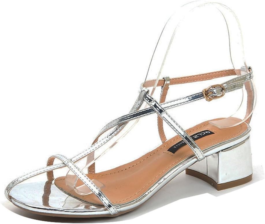 GIY Womens Glitter Thong Open Toe Gladiator Sandals Casual Beach Block Heel Sandal Dress Shoes