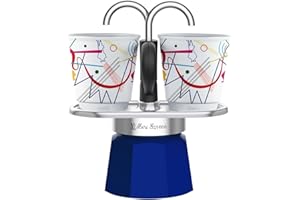 Bialetti - Mini Express Kandinsky: Moka Set includes Coffee Maker 2-Cups (2.8 Oz) + 2 shot glasses, Light Blue, Aluminum