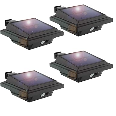 KEENZO LED Dachrinnenlampe, Solar Dachrinnenleuchte, 25 LEDs, 2W, PIR-Sensor, Schwarz,Kaltweißes Licht, 4er-Set
