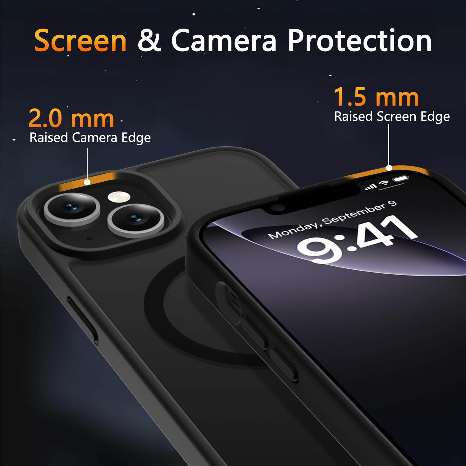 LATVIN for iPhone 14 Case & iPhone 13 Case, Magnetic Phone Cover with 1 Screen Protector, Compatible with MagSafe, Military Grade Protection, Translucent Matte Frosted Back, Black