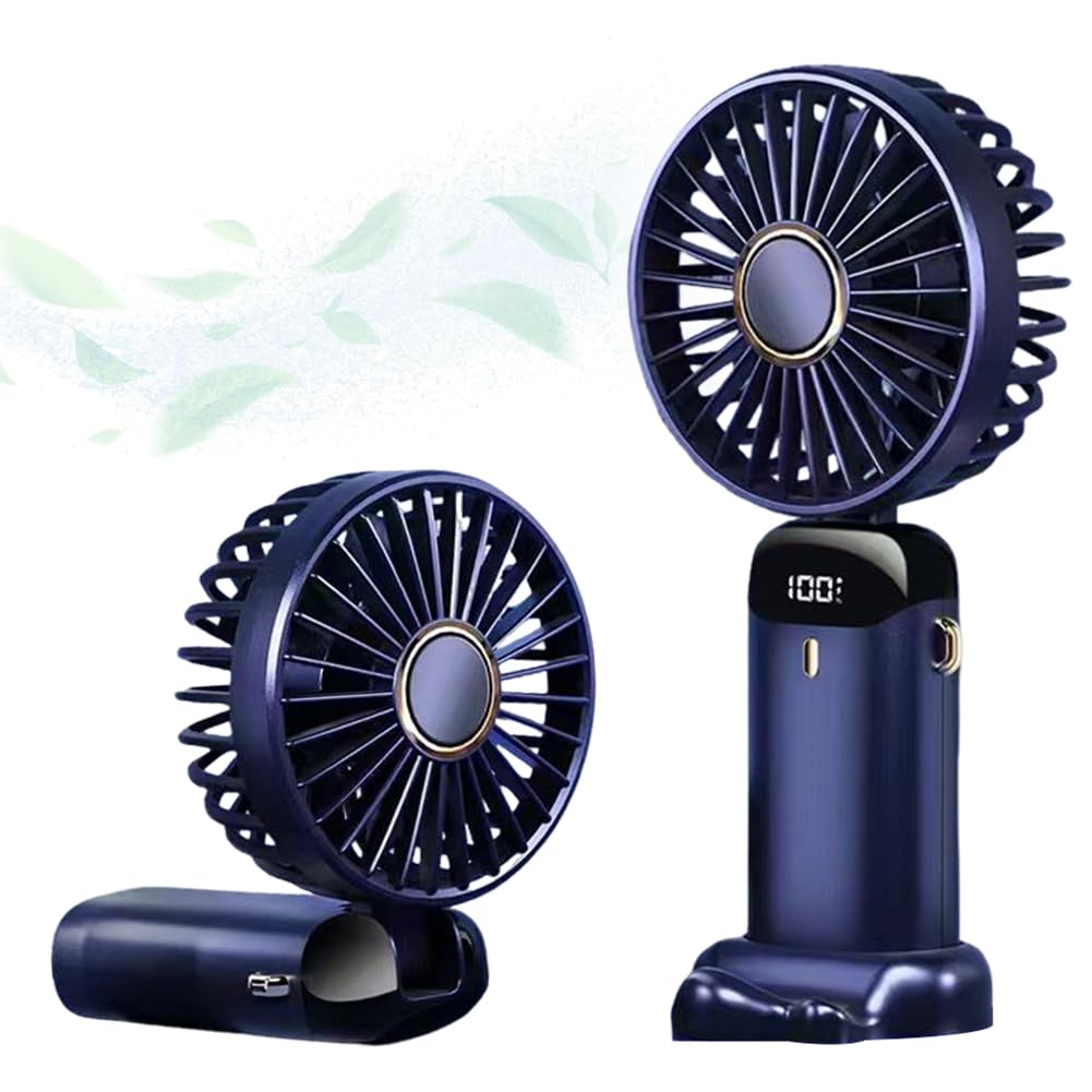 Spiritzohic Hand Held Fan, Portable Handheld Fan USB Rechargeable Fans with 5 Speeds Mini Foldable Fans USB Handheldfan Desk Desktopfan for Home Office Bedroom Outdoor Travel(Blue)