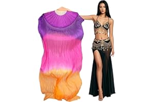 Aumulen Women 1 Piece Hand-made Real Silk Long Belly Dance Fan Veils(Right Hand Only)