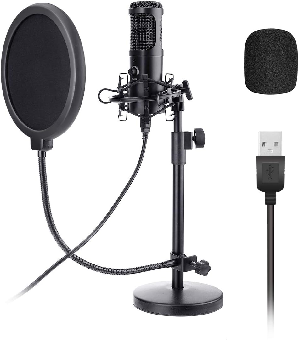 USB Podcast Microphone,NASUM 192KHZ/24BIT Plug&Play USB Stream Condenser Microphone with Sound Card,Boom Arm,Shock Mount,Pop Filter and Windscreen, for Gaming, Recording,Voiceover, and YouTube