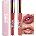 evpct 2Pcs Mauve Red & Bronze Gold Matte to Glitter Liquid Lipstick Long Lasting Lip Set Kit for Women Diamond Shiny Glitter Sparkly Glossy Metallic Shimmer Sparkle Waterproof Lipstick Lip Gloss 02+05