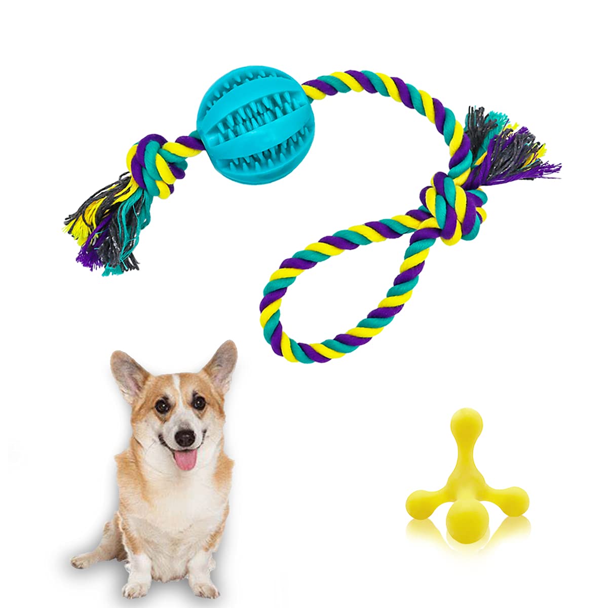 Dog Ball and Rope toy, Dog throw toy with Dog Bone Small Medium Dog Fetching, Catching, Throwing
