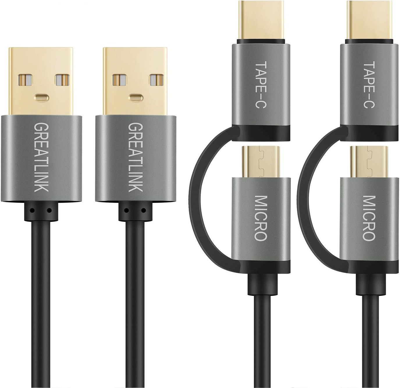 USB Type C Cable, GREATLINK 4Ft USB C 2 in 1 Cable [ Micro