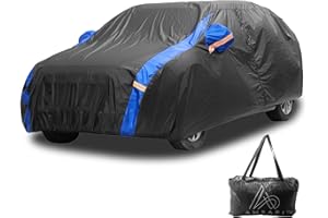 AMBARI All Weather Car Cover for Sun and Rain SUV Car Cover Waterproof All Weather Full Exterior Covers, Universal Fit Car Cover for SUV and Sedan 190T Taffeta (Black and Blue, Size B1)