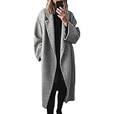 yoeasy Women's Winter Notch Lapel Double Breasted Pea Coat Wool Blend Long Sleeve Casual Long Trench Coat