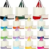 Sanwuta 30 Pcs Canvas Tote Bags Bulk with Zipper Cosmetic Pouch 18.5" Reusable Cotton Shopping Bag with Handle for DIY Craft (Colorful)