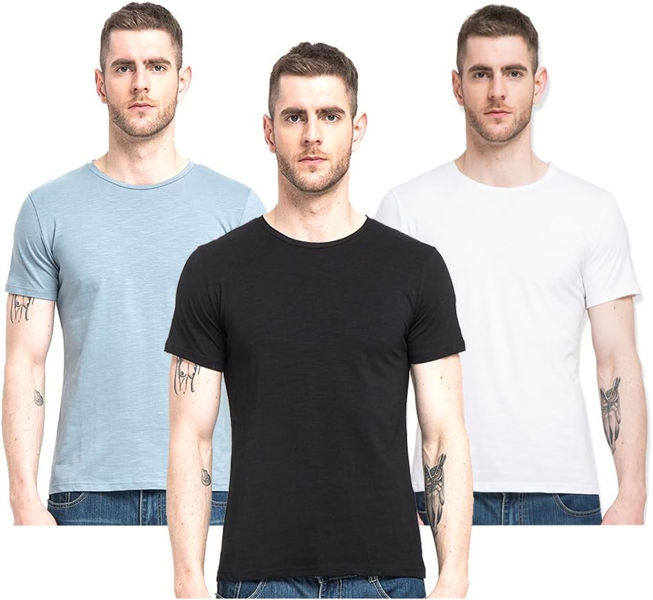 Leoniner Men's Cotton Blank Basic Stretch Crew Neck T-Shirt 3 Colors Pack