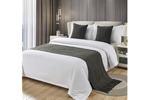 Hotel Bed Runner Scarf Bedspread Slipcover - Modern Solid Color Home Bedding Protection Bed Spread Decor for Queen King Size 