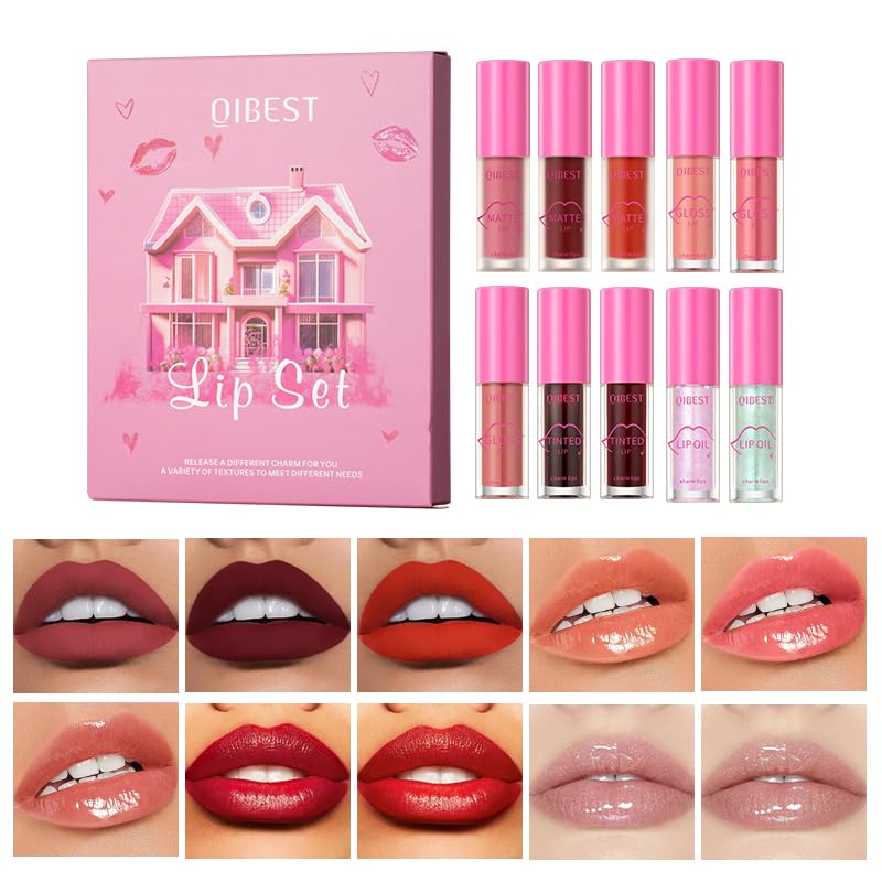 10 Colors Lip Gloss Set Lip Tint Stain Liquid Water Tint Plumping Lip Oil Moisturizing Long Lasting Lip Glow Balm Liquid Lipstick Waterproof Multi-Use Lip Makeup Set
