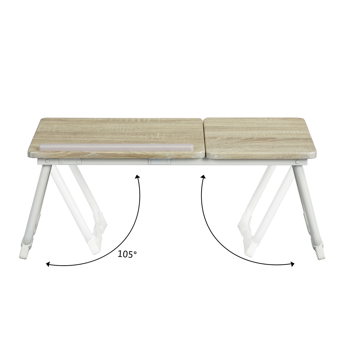 MEUBLE Cosy Laptoptisch Frühstückstablett Höhenverstellbar Betttisch Laptopständer mit klappbaren Beinen für Sofa und Bett, Naturfarben + Weiß, 65x30x27.5cm 5