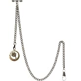 TREEWETO Men's Albert Chain Pocket Watch Curb Link Key Chain 2 Hooks with Antique Lucky Four-Leaf Clover Pendant Design Charm Fob T Bar