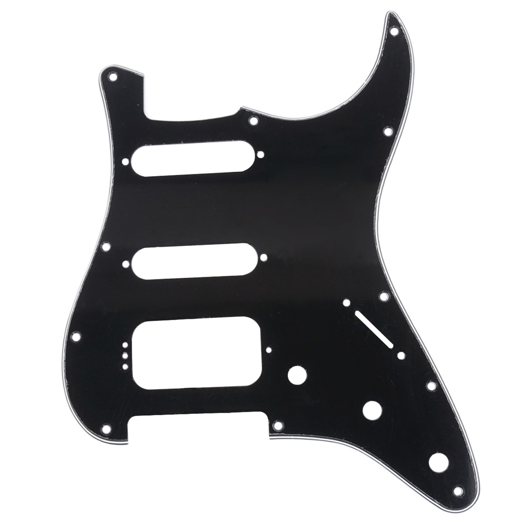 Musiclily Pro 11-Hole Round Corner HSS Guitar Strat Pickguard for USA/Mexican Stratocaster 4-screw Humbucking Mounting Open Pickup, 3Ply Black