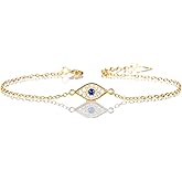 Diamond Treats Dainty Evil Eye Bracelet in 925 Sterling Silver for Women, Silver, Yellow Gold, or Rose Gold Evil Eye Bracelet with Sparkling Cubic Zirconia Stones