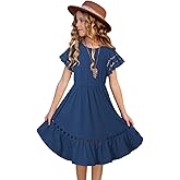 blibean Tween Girls Embroidery Sleeve Dress Summer Outfits 6-15 Years