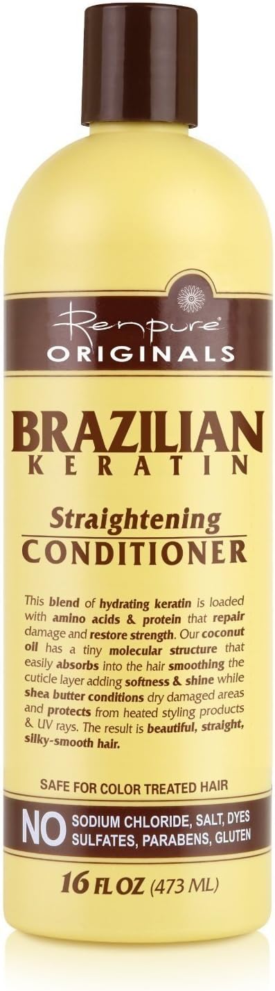 Renpure Conditioner, Straightening, Brazilian Keratin 16 oz (Pack of 6)