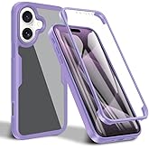 MRRSIWEI for iPhone 16 Case, [Built-in Screen Protector] [Military Grade Shockproof] 360° Full Body Clear Rugged Protective Case Cover for iPhone 16 / Apple 16.Full Purple
