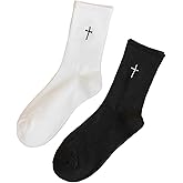 SHENHE Women's 2 Pairs Cross Print Knit Socks Breathable Sports Running Crew Socks