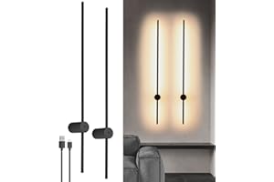 Aanyhoh Modern LED Wall Sconces Battery Operated Lights Indoor with USB Charging Port, Matte Black Lamp Rechargeable Battery, Warm White Mounted Deco for Living Room, Bedroom, 2 Pack