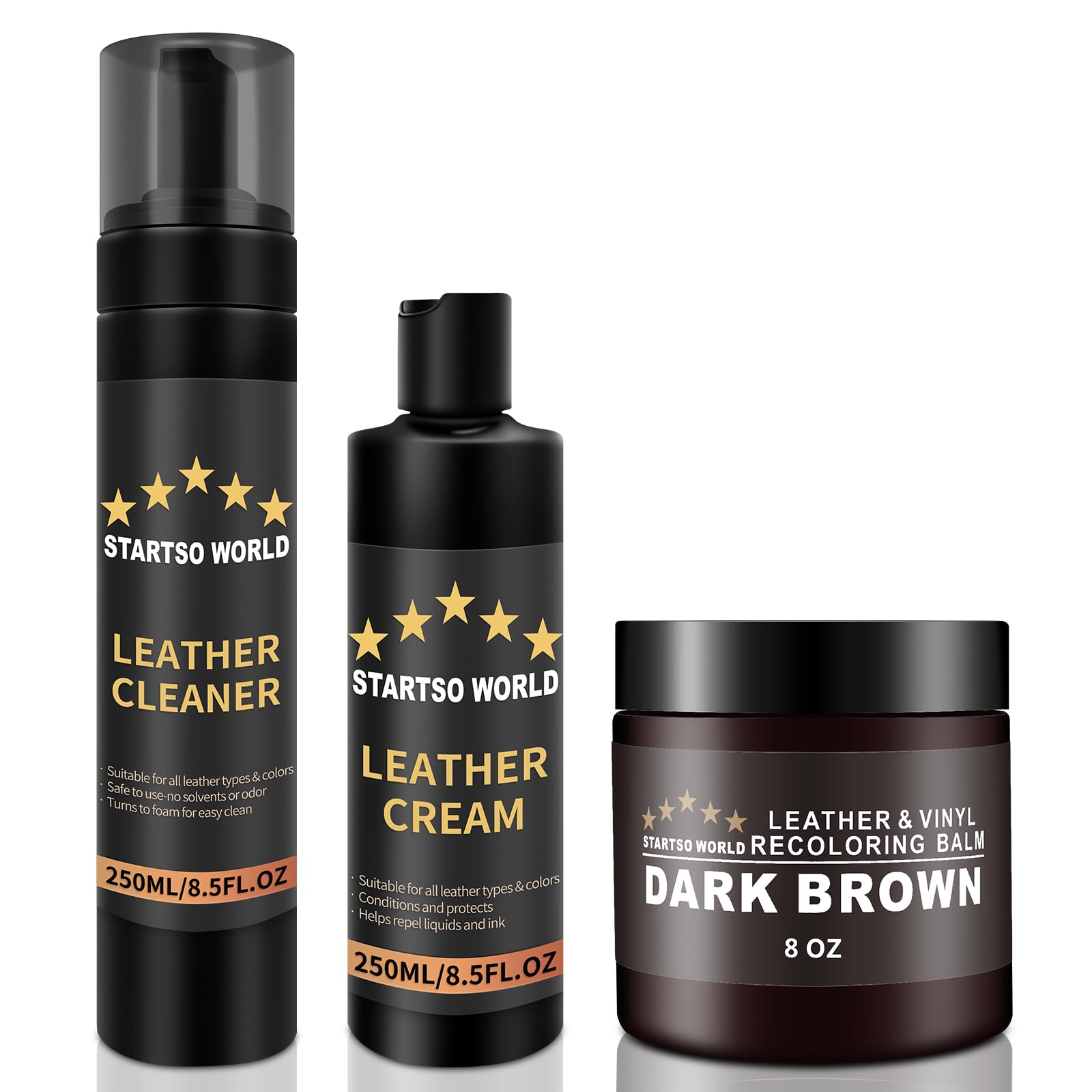 Photo 1 of STARTSO WORLD Leather Restoration Kit | Includes Leather Recoloring Balm, Leather Cleaner, Protection Cream| Restores & Repairs (Dark Brown)