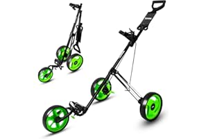 Jovial 3 Wheel Golf Push Cart- Foldable Collapsible Lightweight, Upper and Lower Brackets with Elastic Strap, Deluxe Scorecar
