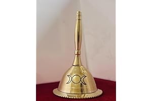 Indian Consigners Hand Bell Loud Brass Call Bells 3 Inches Altar Pendulam Use (Triple Moon Gold)