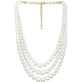 White Pearl Multi Strand Necklace for Women, Gold Tone Clasp Layered Graduated Beads Statement Bridal Wedding Party Jewelry