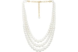 Three-strand Waterfall White Pearls Necklace Statement Necklace Beads Chains Layered, Dress Wedding（CA）