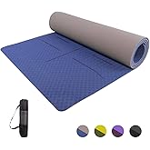 Eco-friendly TPE Yoga Mat,Double Non-slip Grippy Design,High Density Cushion,6mm Thick,lightweight,Free Yoga Bag Included (72