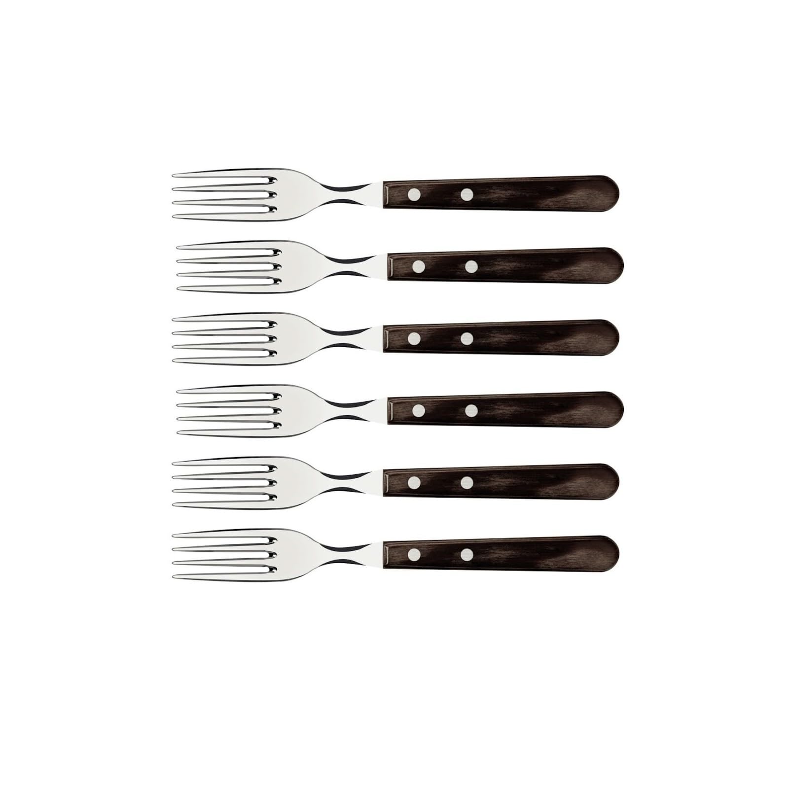 Tramontina Steak Forks, 6 Piece Jumbo Fork Cutlery Set with Wooden Handles, ‎Camping, Kitchen, Rustic, Dishwasher Safe, 29899167