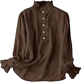 winkbay Women's Ruffle Mock Neck Button Front Blouse Dressy Casual Long Sleeve Fall Work Tops