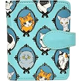 Shag Wear Women's PU Vegan Leather Colorful Slim Trendy Small Bifold Wallet with 4 Credit Card Slots, 1 Zippered Coin Pocket, and Clear ID Window (Cat Cameo, Mint)