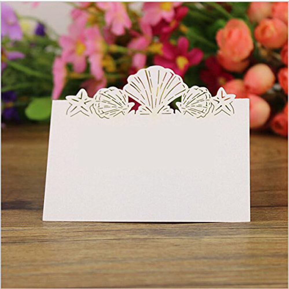 Amazon Com Joyjuly Pack Of 50 Beach Themed Wedding Place Card Seashell Table Numbers Name Place Card Home Kitchen